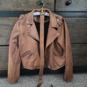 Brown faux suede moto jacket
